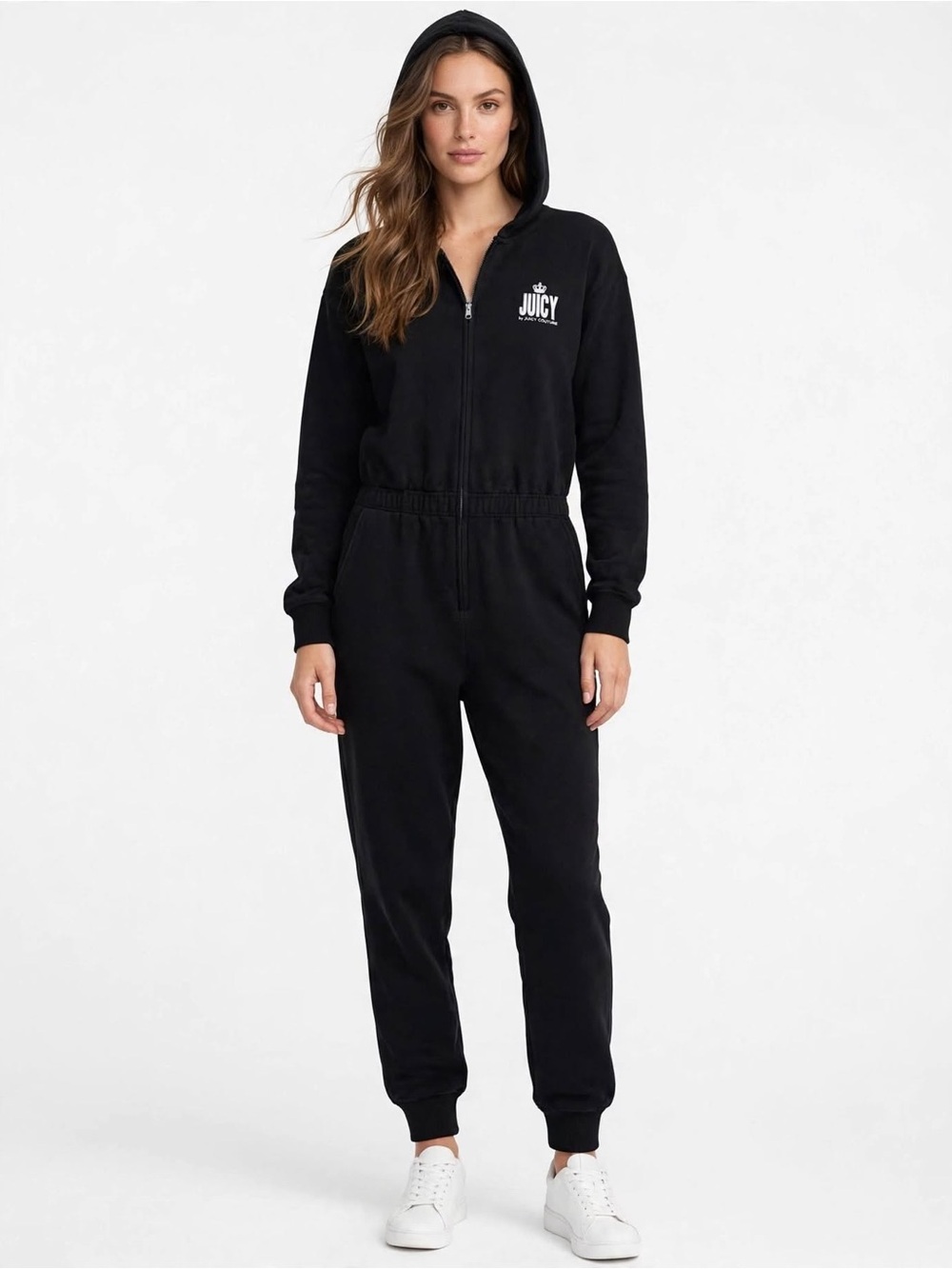 Juicy Couture Black Hooded Cotton Zip Jumpsuit XL